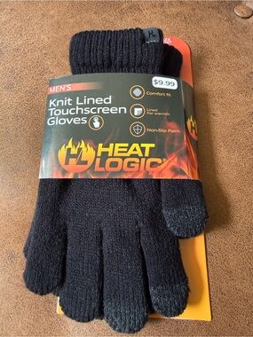 Men's Black Knit Lined Touchscreen Gloves